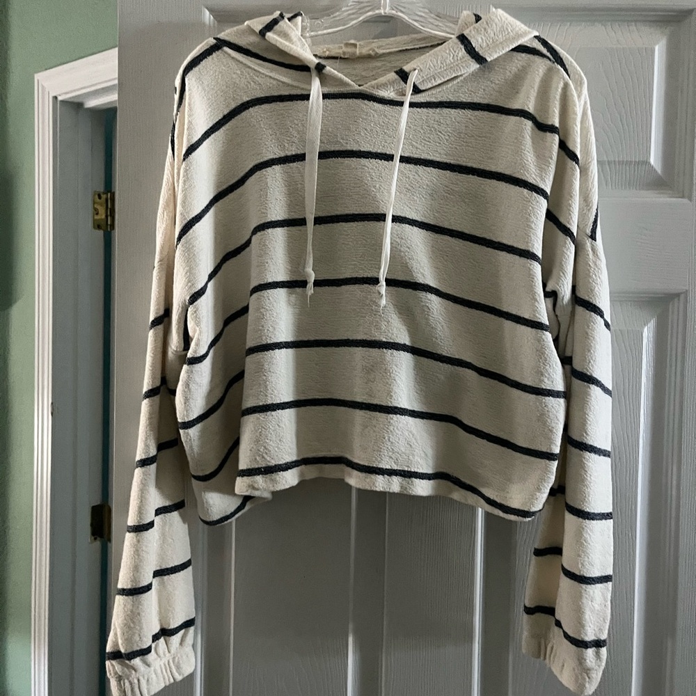 Lovestitch Cream and Black Striped Hoodie